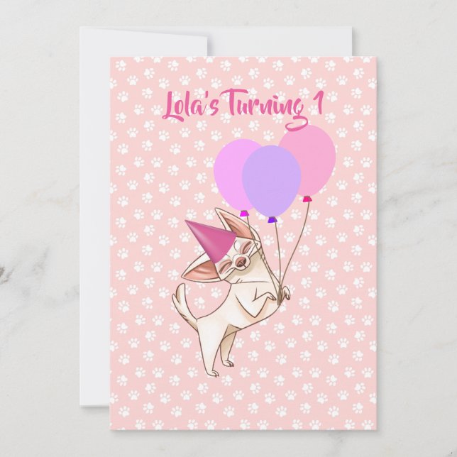 Pink Baby Girl Chihuahua Birthday Invitation (Front)