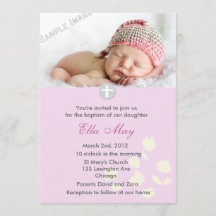 Pink Baby Girl Christening Invitation