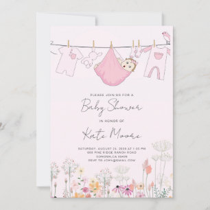 Pink Baby Girl Clotheslin Bundle Shower Invitation