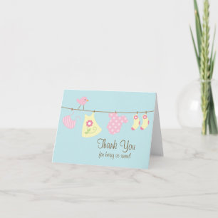 Pink Baby Girl Clothesline Thank You Note Card