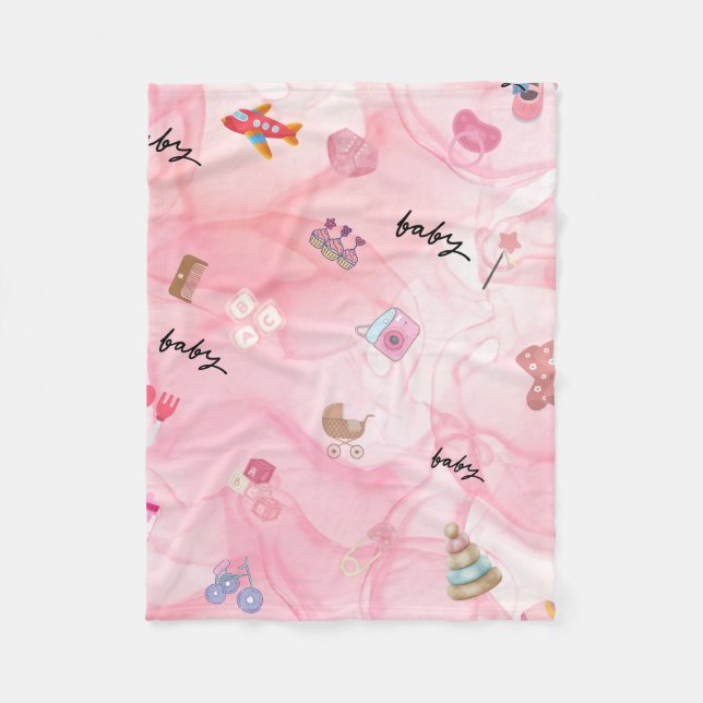 Pink Baby Girl | Cute Baby Shower Fleece Blanket (Front)