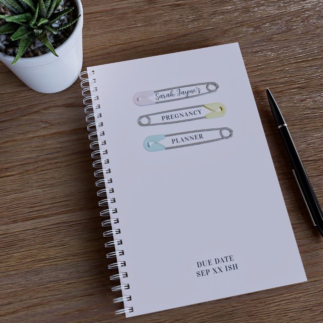 Pink Baby Girl Diaper Pins Pregnancy Planner (Just add your name to this cute pink pregnancy planner)