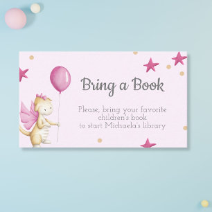 Pink Baby Girl Dragon with Balloon Bring a Book Enclosure Card