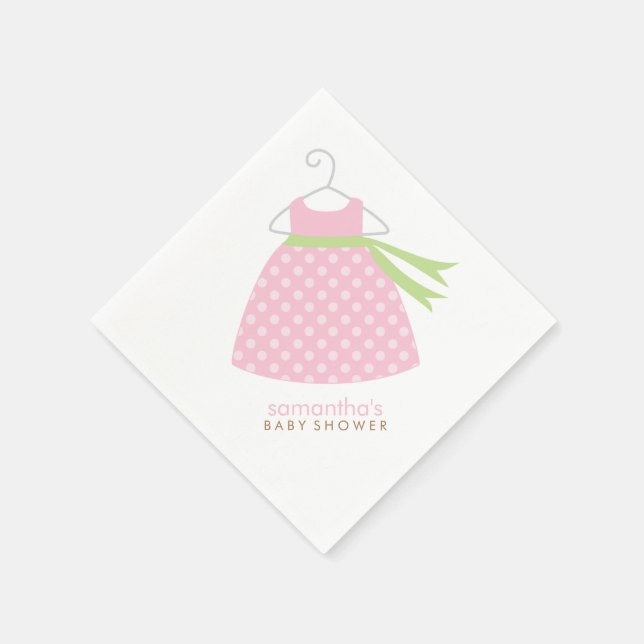 Pink Baby Girl Dress Baby Shower Napkin (Corner)