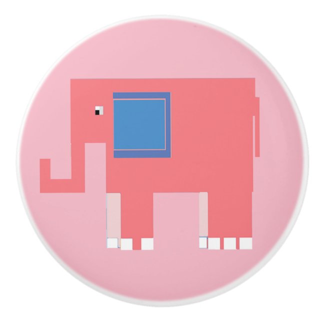 Pink baby girl elephant  Cute nursery art Ceramic Knob (Front)