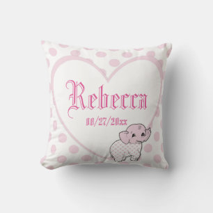 Pink Baby Girl Elephant Heart and Polka Dots Cushion