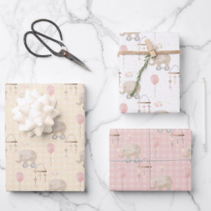 Pink Baby Girl Elephant  Wrapping Paper Sheet