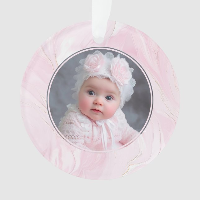 Pink Baby Girl First Christmas Photo Ornament (Front)
