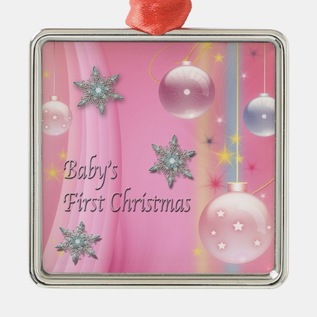 Pink Baby Girl First Christmas Pink First Christma Metal Tree Decoration (Front)