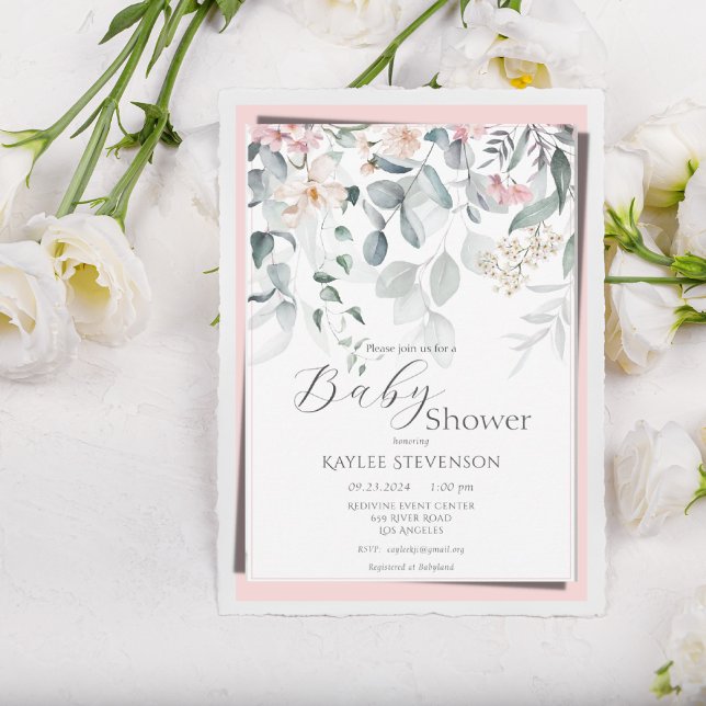 Pink  Baby Girl Floral Modern Baby Shower Invitation (Creator Uploaded)