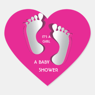 Pink Baby Girl FootPrints Baby Shower Sticker