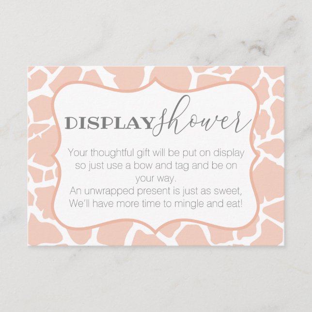 Pink Baby Girl Giraffe Display Shower Enclosure Card (Front)