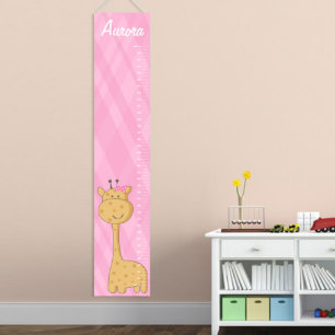 Pink Baby Girl Giraffe Kid's Canvas Growth Chart