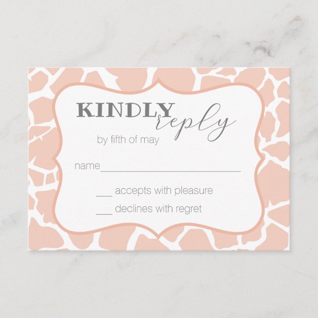 Pink Baby Girl Giraffe RSVP Enclosure Card (Front)