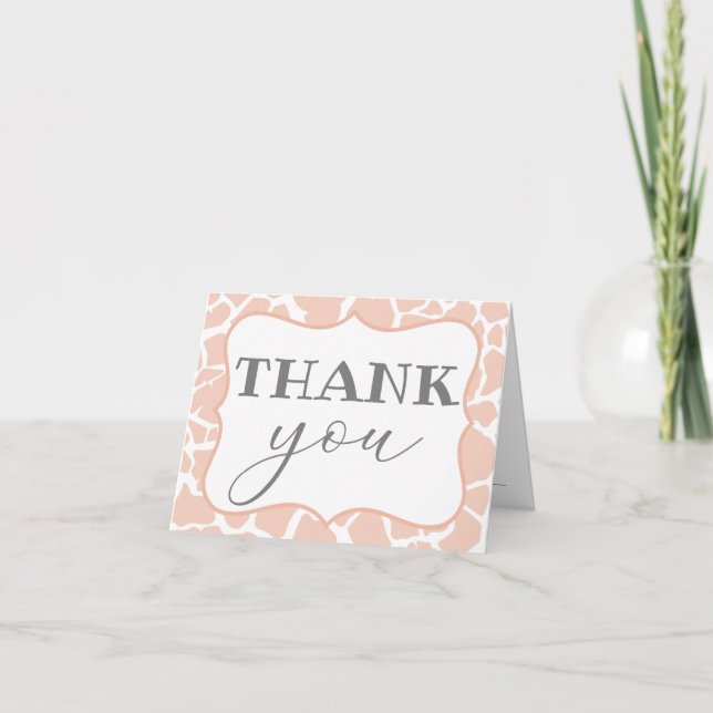 Pink Baby Girl Giraffe Thank You Card (Front)