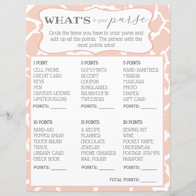 Pink Baby Girl Giraffe Whats In Your Purse (Front)