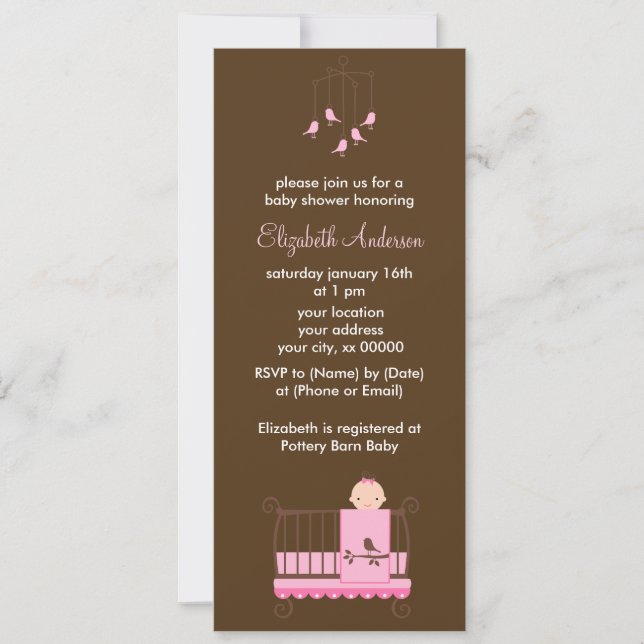 Pink Baby Girl in Crib Girl Baby Shower Invitation (Front)