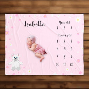 Pink Baby Girl Milestone  Fleece Blanket