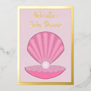 Pink Baby Girl Oyster shell and Pearl Baby Shower