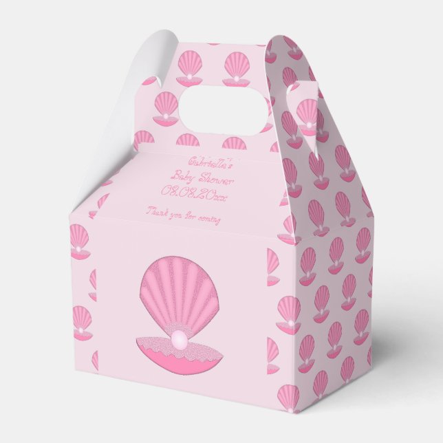 Pink Baby Girl Oyster shell and Pearl Baby Shower Favour Box (Front Side)