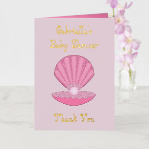 Pink Baby Girl Oyster shell and Pearl Baby Shower Foil Greeting Card