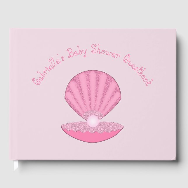 Pink Baby Girl Oyster shell and Pearl Baby Shower Guest Book (Front)