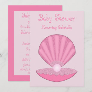 Pink Baby Girl Oyster shell and Pearl Baby Shower Invitation
