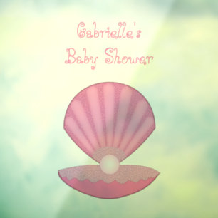 Pink Baby Girl Oyster shell and Pearl Baby Shower Window Cling