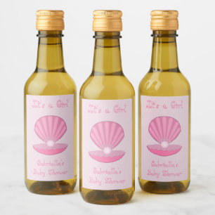 Pink Baby Girl Oyster shell and Pearl Baby Shower Wine Label