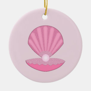 Pink Baby Girl Oyster shell and Pearl Custom Ceramic Tree Decoration