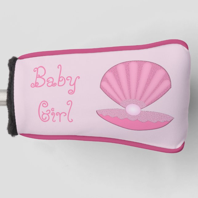 Pink Baby Girl Oyster shell and Pearl Custom Golf Head Cover (Front)