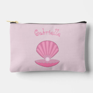 Pink Baby Girl Oyster shell and Pearl Custom Name Accessory Pouch