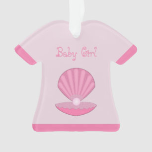 Pink Baby Girl Oyster shell and Pearl Custom Ornament