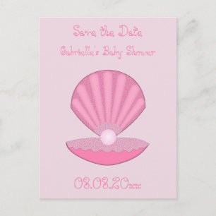 Pink Baby Girl Oyster shell and Pearl Custom Postcard