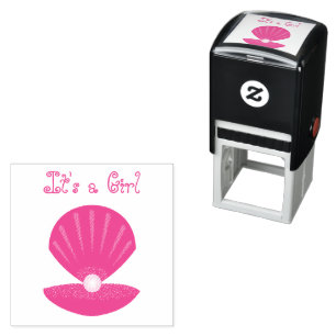 Pink Baby Girl Oyster shell and Pearl Custom Self-inking Stamp