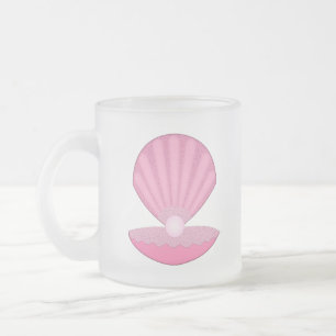 Pink Baby Girl Oyster shell and Pearl Frosted Glass Coffee Mug
