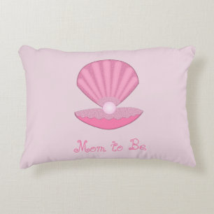 Pink Baby Girl Oyster shell and Pearl Mum to Be Decorative Cushion