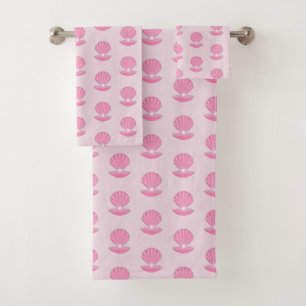 Pink Baby Girl Oyster shell and Pearl Patterned Bath Towel Set