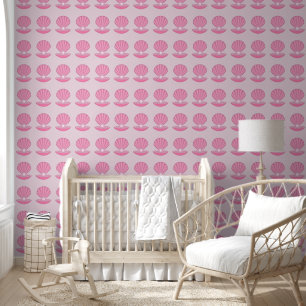 Pink Baby Girl Oyster shell and Pearl Patterned Wallpaper