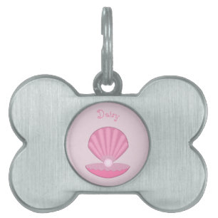 Pink Baby Girl Oyster shell and Pearl Pet Name ID Tag