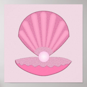 Pink Baby Girl Oyster shell and Pearl Poster