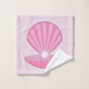 Pink Baby Girl Oyster shell and Pearl Wash Cloth