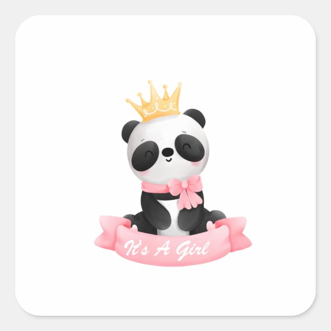 Pink Baby Girl Panda It's A Girl Baby Shower  Square Sticker (Front)