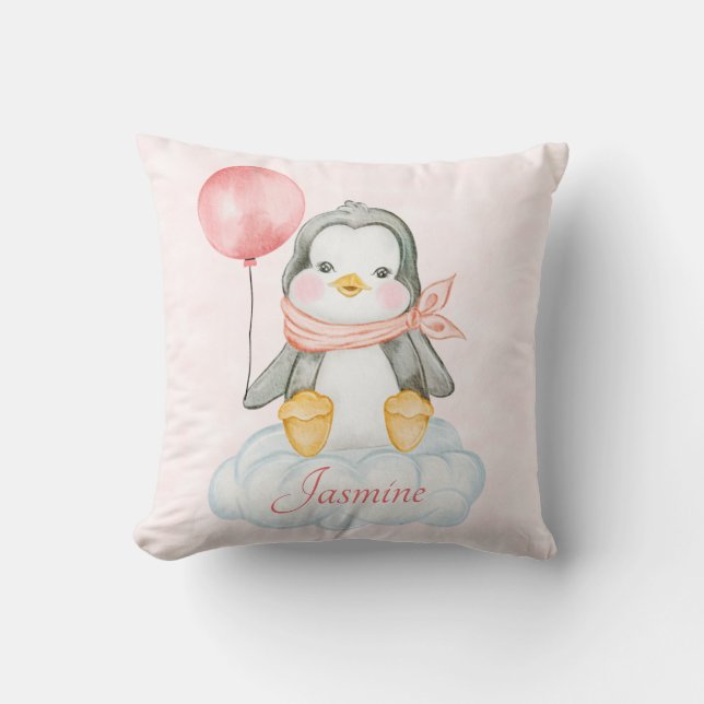Pink Baby Girl Penguin Cushion (Front)