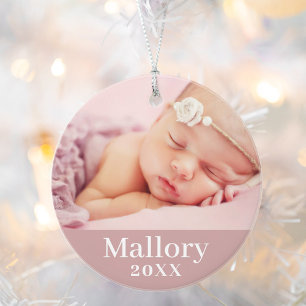 Pink Baby Girl Personalised Name Photo Ornament