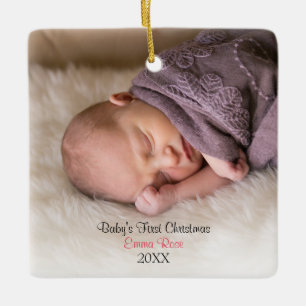 Pink Baby Girl Photo Babys First Christmas Ceramic Tree Decoration