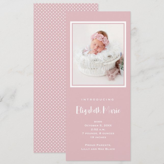 Pink Baby Girl Photo Birth Announcement (Front/Back)