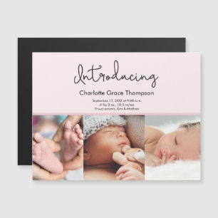 Pink Baby Girl Photos Introducing script Custom Magnetic Invitation