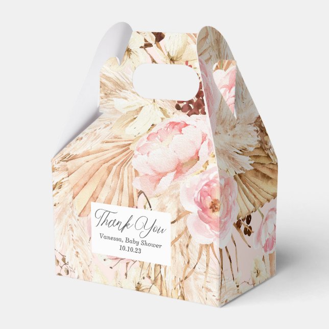 Pink baby girl shower boho floral pampas grass favour box (Front Side)
