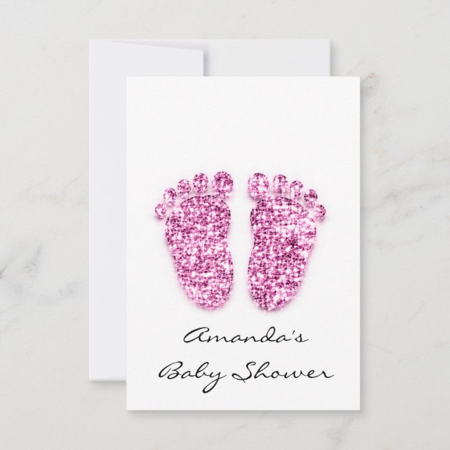 Pink Baby Girl Shower Feet White Fuchsia Invitation (Back)